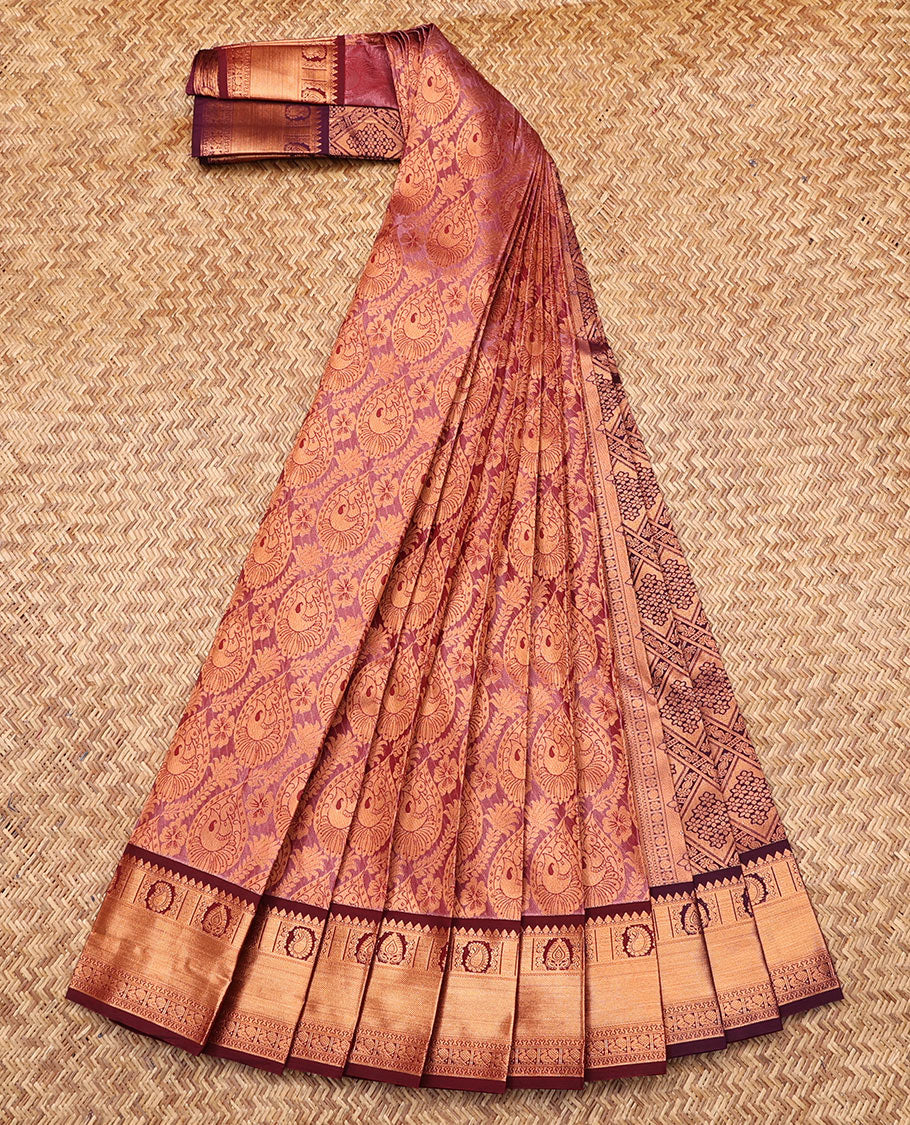 Pink Budget Silk Saree, Bedecked with Jacquard Design, Contrast Traditional Zari Border, Grand Pallu, and a Contrast Blouse