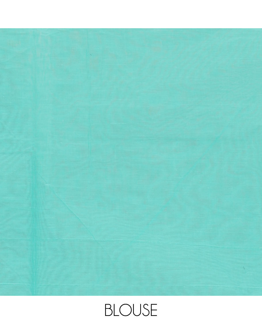 Turquoise blue unique buttas Coimbatore cotton saree, plain border & uniquely designed pallu