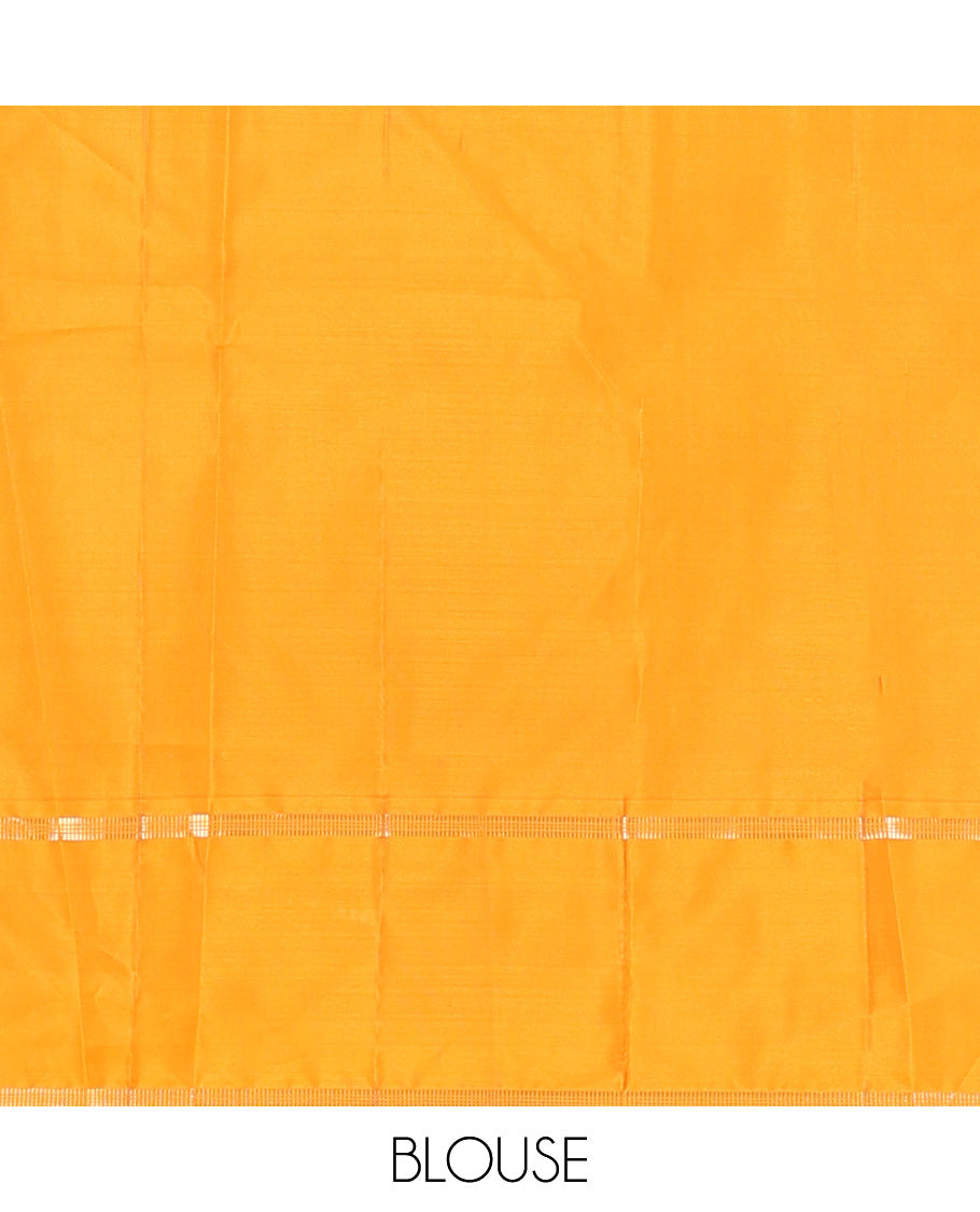 Parrot green zari design Vasundhara silk mix saree, contrast rettai pettu border of muthu designs, and jaal pallu