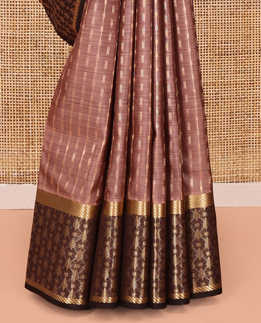 Rosewood Pink Vasundhara Lite Silk Mix Saree, Detailed with Stripes All Over Its Body, Complemented by Contrast Zari Design Border, Grand Chevron Striped Pallu, and Paired with a Contrast Blouse