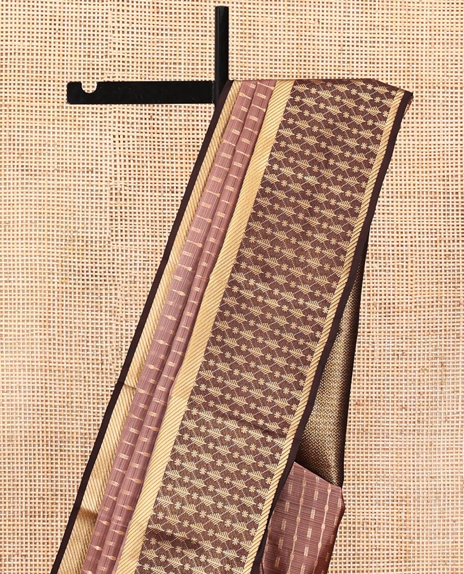 Rosewood Pink Vasundhara Lite Silk Mix Saree, Detailed with Stripes All Over Its Body, Complemented by Contrast Zari Design Border, Grand Chevron Striped Pallu, and Paired with a Contrast Blouse