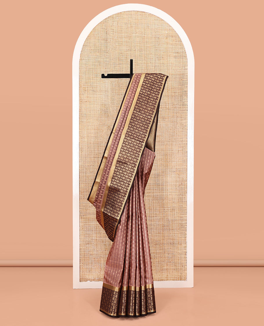 Rosewood Pink Vasundhara Lite Silk Mix Saree, Detailed with Stripes All Over Its Body, Complemented by Contrast Zari Design Border, Grand Chevron Striped Pallu, and Paired with a Contrast Blouse