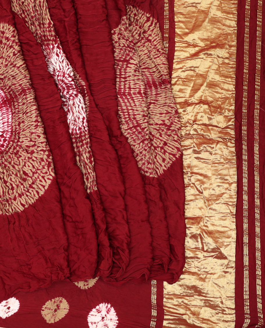 Borderless Red Bandhani Dola Silk Saree