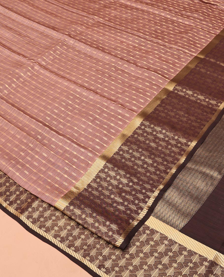 Rosewood Pink Vasundhara Lite Silk Mix Saree, Detailed with Stripes All Over Its Body, Complemented by Contrast Zari Design Border, Grand Chevron Striped Pallu, and Paired with a Contrast Blouse