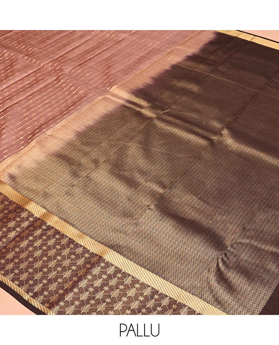 Rosewood Pink Vasundhara Lite Silk Mix Saree, Detailed with Stripes All Over Its Body, Complemented by Contrast Zari Design Border, Grand Chevron Striped Pallu, and Paired with a Contrast Blouse