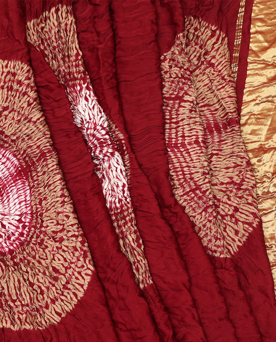 Borderless Red Bandhani Dola Silk Saree