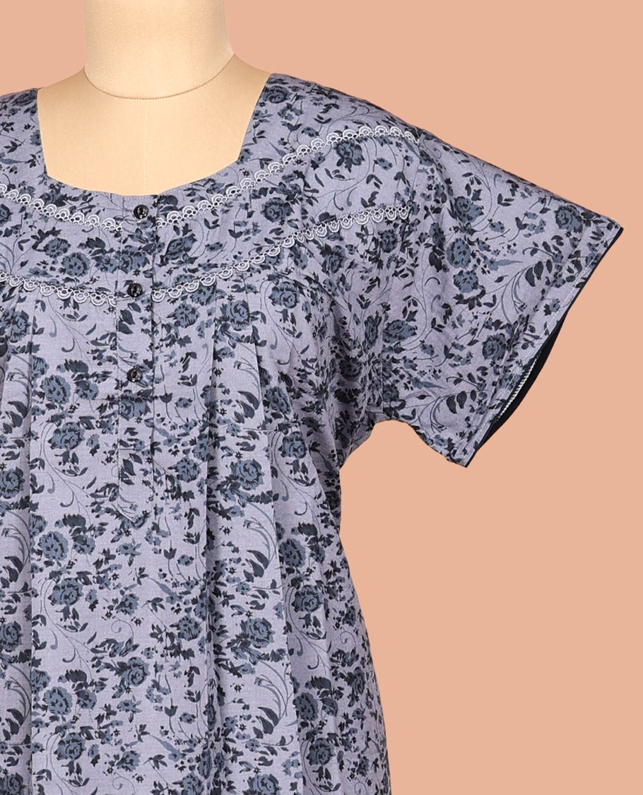 Grey Cotton-Blended Nighty