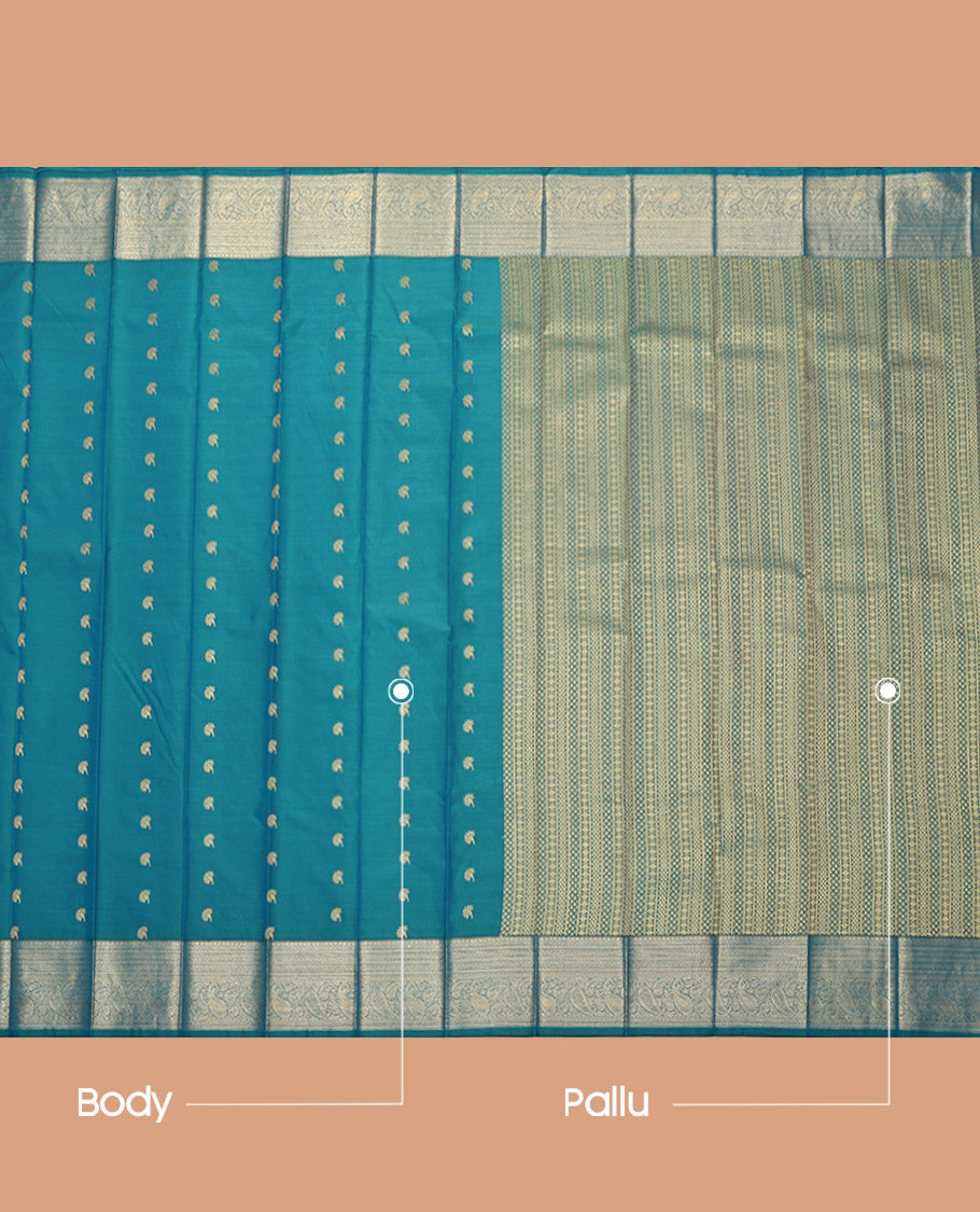 Blue Budget Silk Saree, Accentuated with Zari Buttas, Highlighted by a Traditional Zari Border, Geometric Pallu, and a Matching Blouse