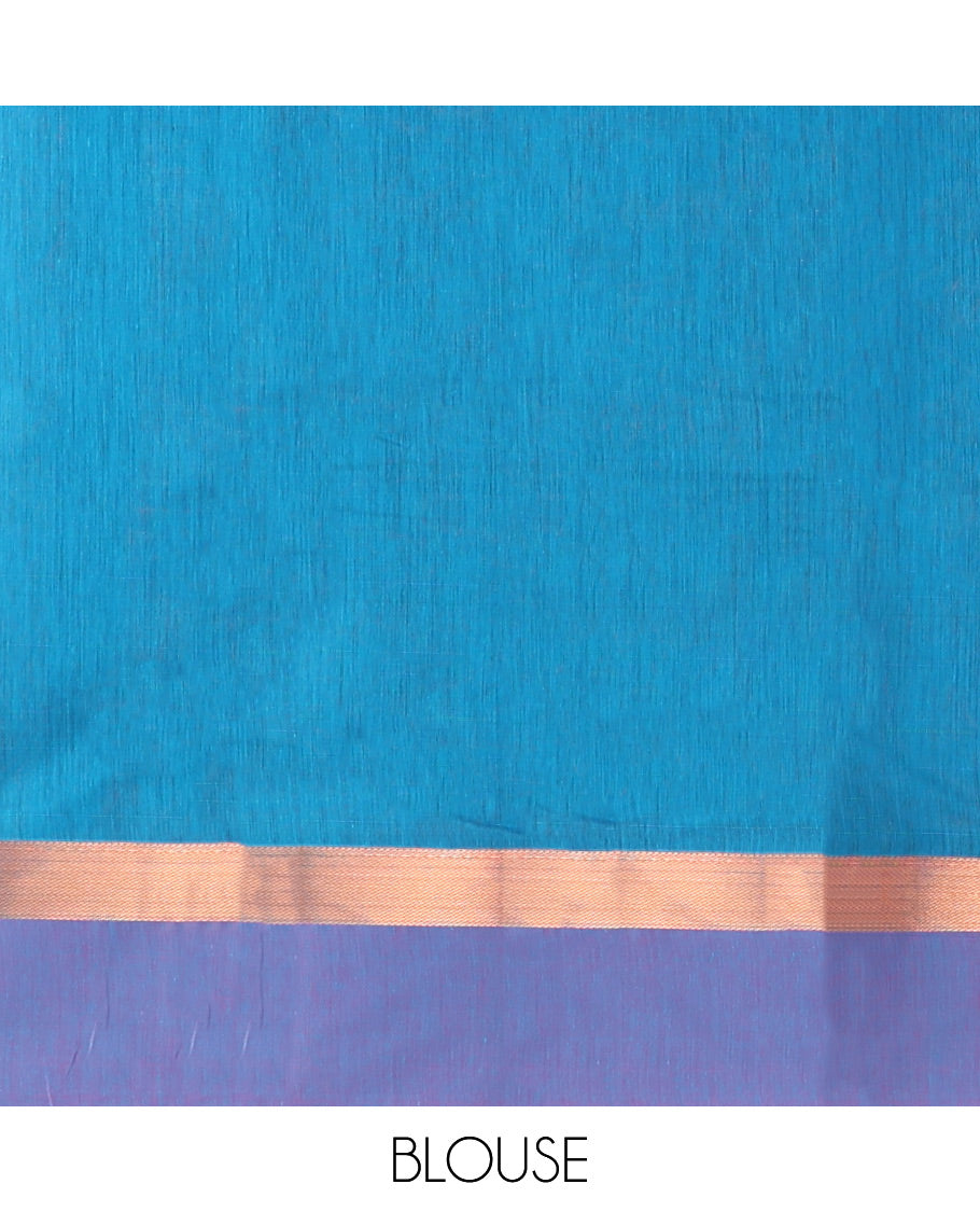 Blue Semi-Silk Cotton Saree, Artfully Adorned with Floral Creeper Design All Over Its Body, Complemented by a Contrast Paisley Zari Design Border, Pallu of Paisley Design, and Paired with a Matching Blouse