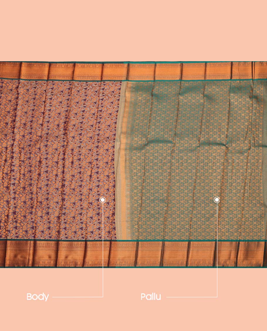 Grey Budget Silk Saree, Delicately Woven with Triangle Design, Complemented by a Contrast Traditional Zari Border, Intricately Designed Pallu, and a Contrast Blouse