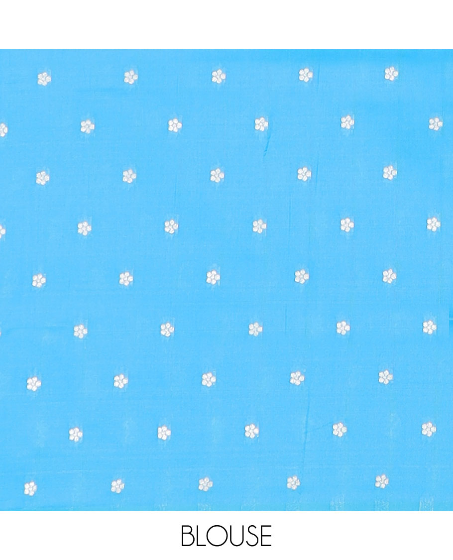 Blue floral motifs butter silk silk saree with self floral zari design border & floral design pallu