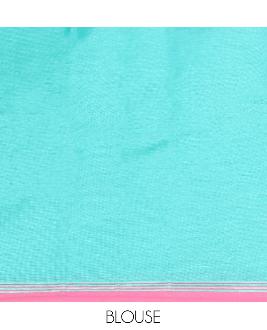 Blue Kanchi Cotton Saree, Features Buttas All Over Its Body, Complemented by a Contrast Border, Pallu of Intricate Designs, and Paired with a Matching Blouse