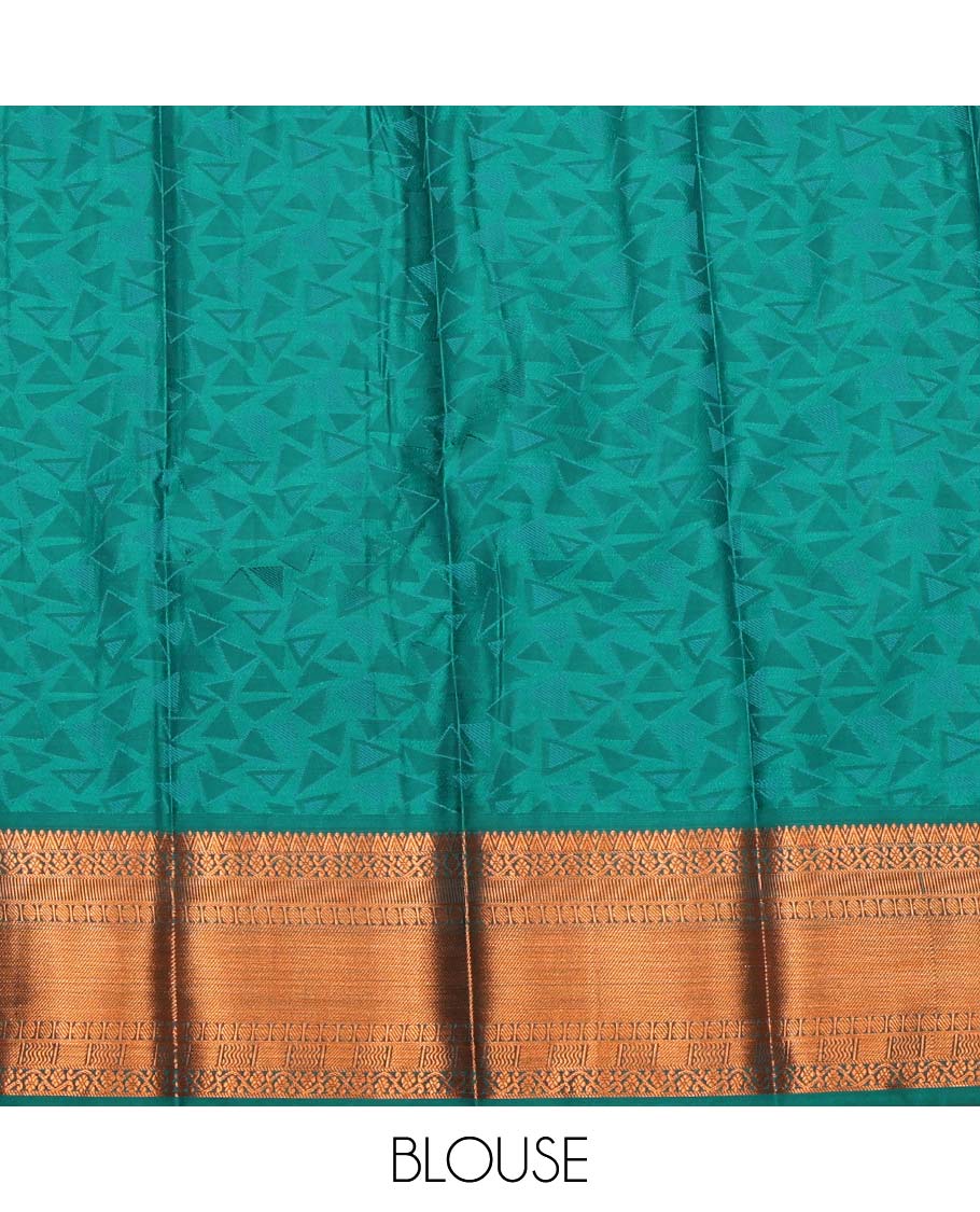 Grey Budget Silk Saree, Delicately Woven with Triangle Design, Complemented by a Contrast Traditional Zari Border, Intricately Designed Pallu, and a Contrast Blouse
