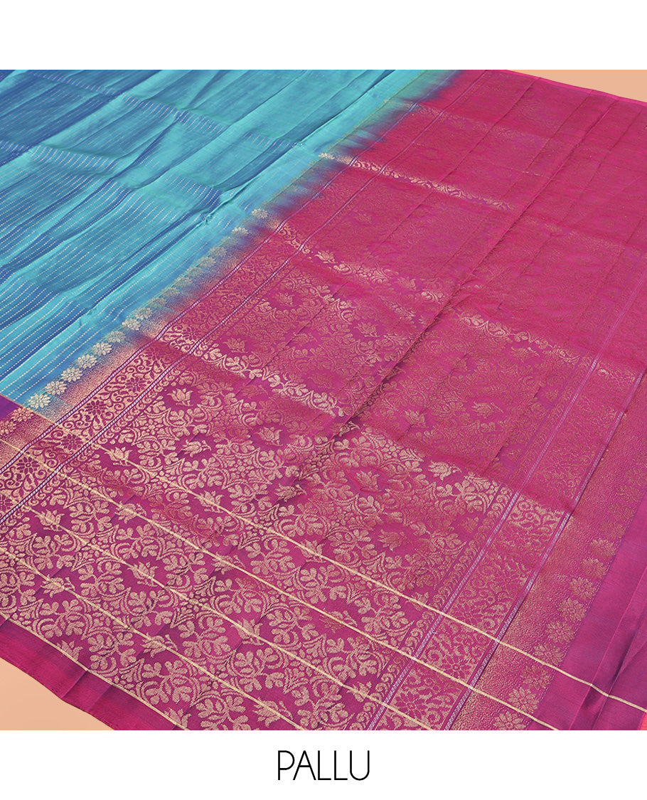 Blue Mayuri Lite Silk Mix Saree, Bedecked with Muthu Stripes All Over Its Body, Complemented by a Contrast Border of Stripes and Unique Buttas, Contrast Pallu of Intricate Designs, and Paired with a Contrast Blouse