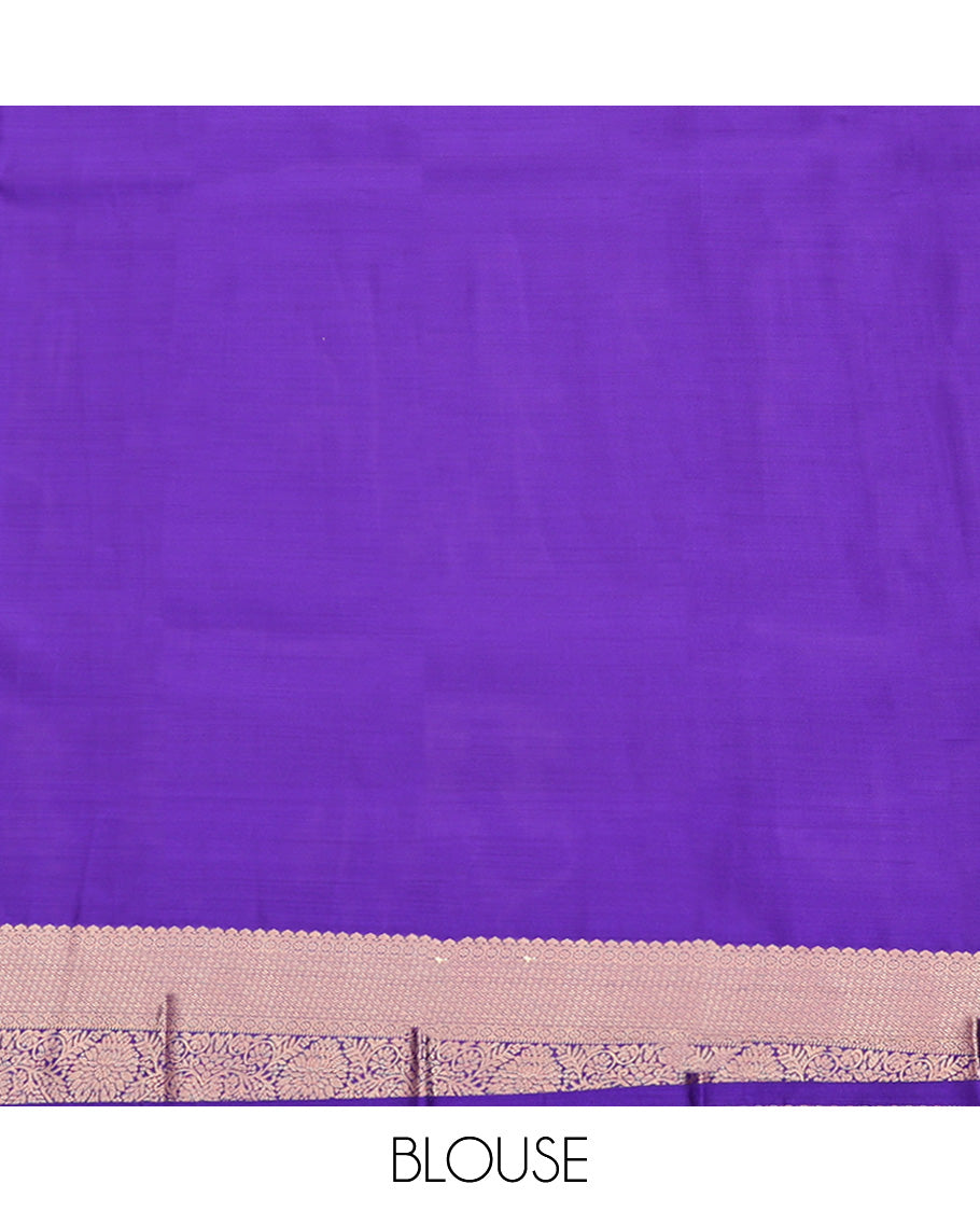 Green Budget Silk Saree, Subtly Woven with Buttas and Checks On Its Body, Complemented by Contrast Traditional Zari Border of Peacock Designs, Chevron Striped Pallu and Paired with a Contrast Blouse