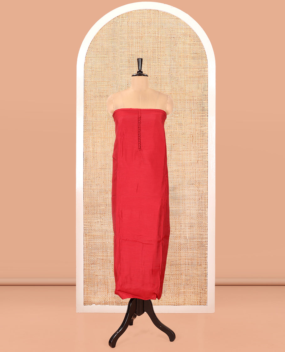 Maroon Mul Chanderi Material Chudidar Set, Woven with Pom-Pom Neckline on Its Top, a Plain Bottom, and Paired with a Banaras Tissue Zari Decked Up Dupatta