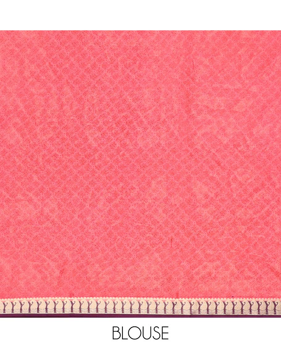 Pink floral printed semi-banaras printed saree, paisley motifs border & intricate paisley motifs border