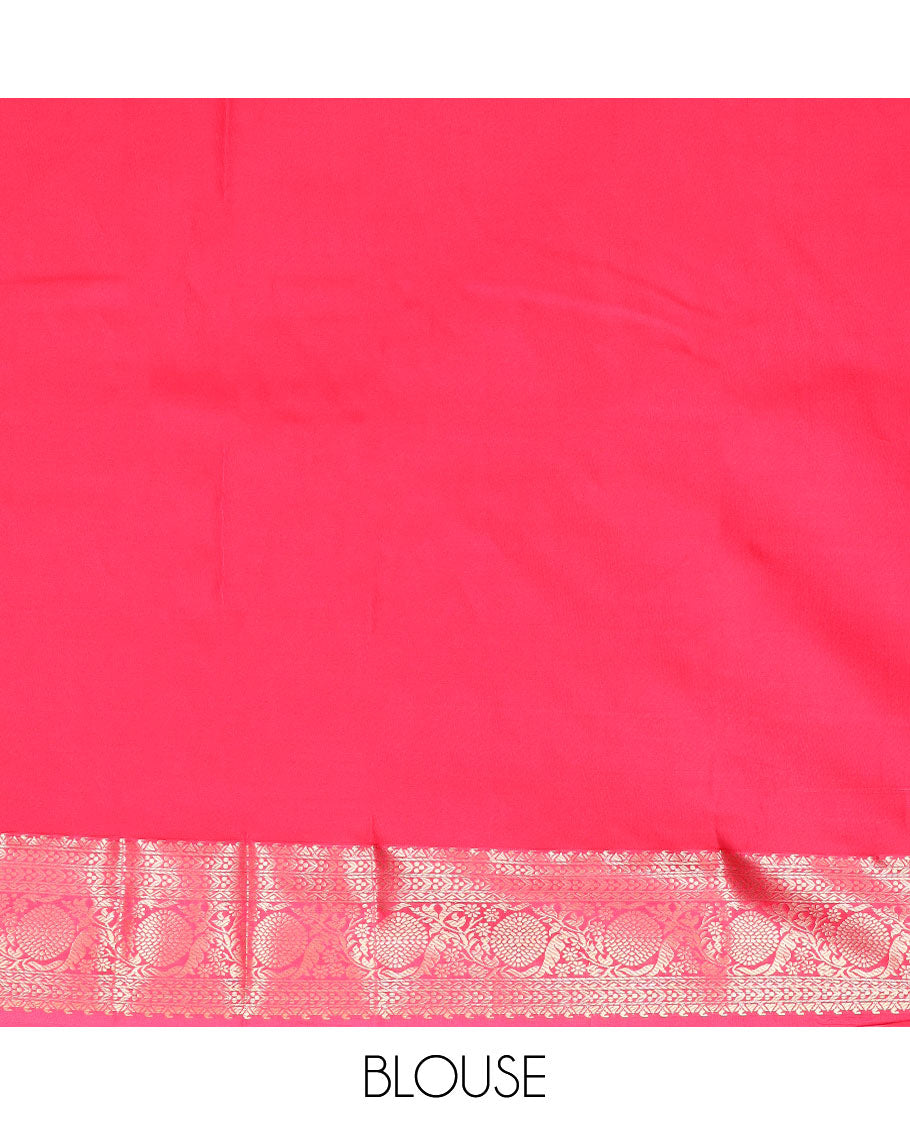 Blue striped, floral design gift saree with contrast zari design border & floral jaal design pallu