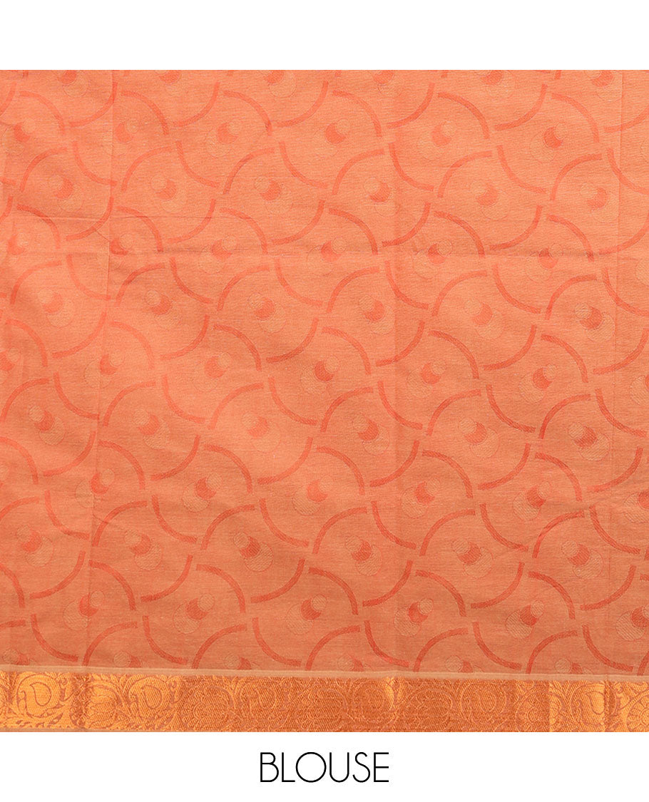 Orange buttas Combatiore cotton saree, paisley creeper zari border & pallu of intricate designs