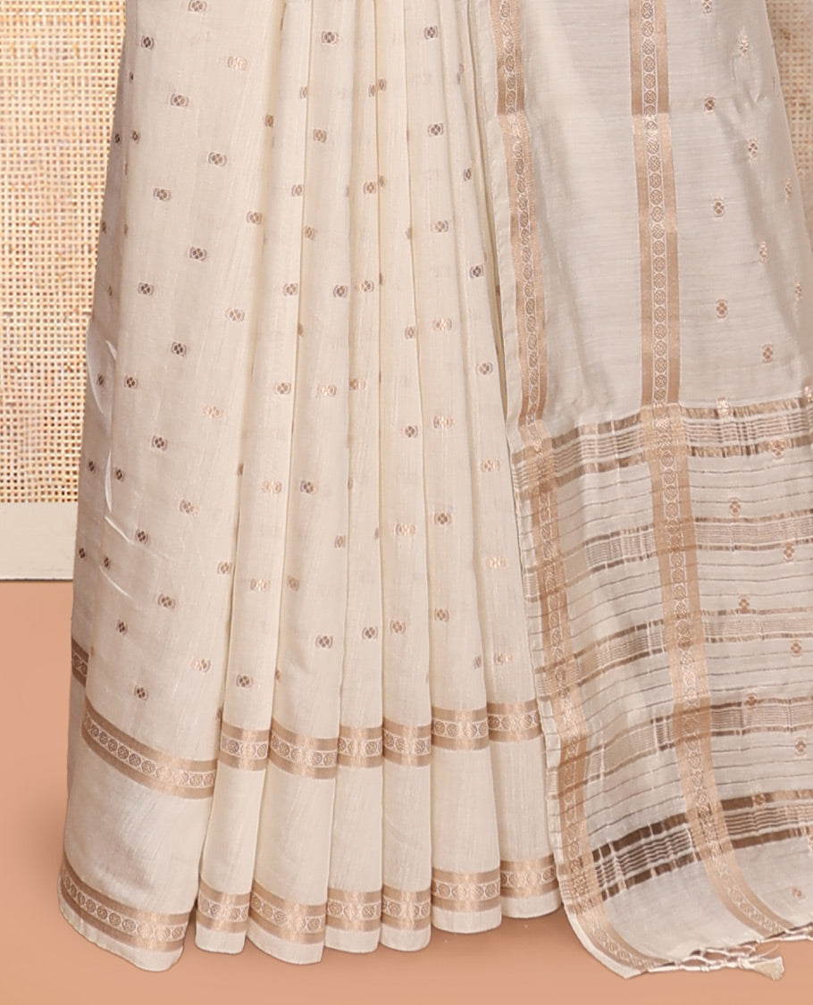 Off-White Assam Silk Saree