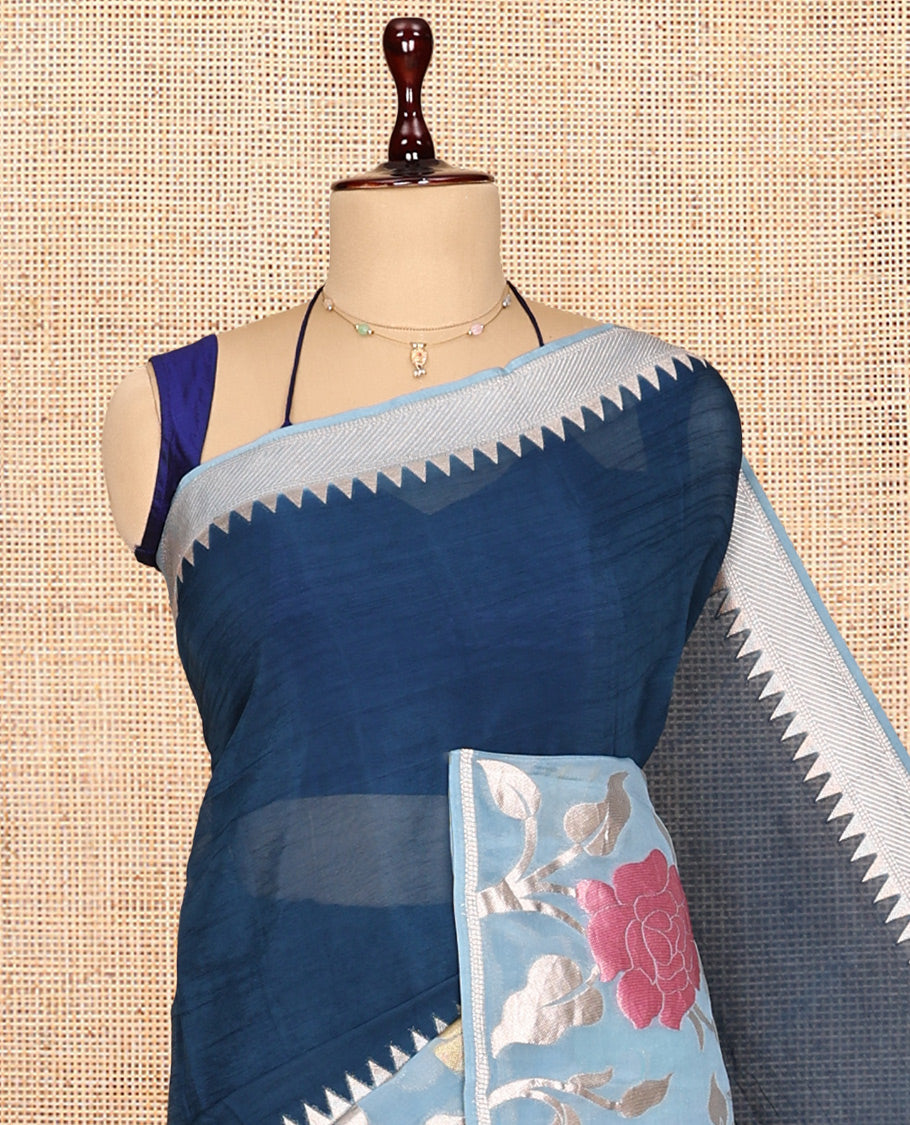Peacock Blue Plain Viscose Georgette Saree