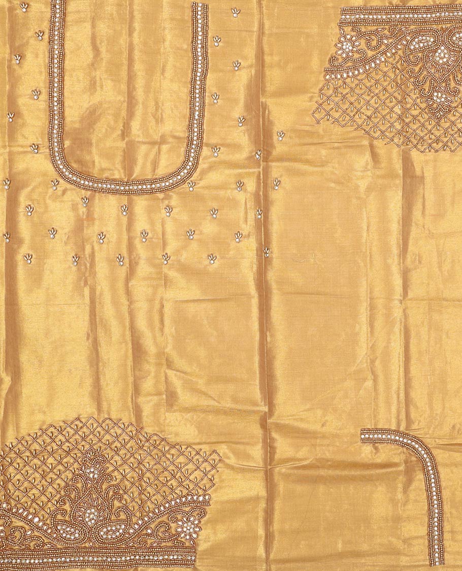 yellow, checked, paisley aari embroidery material blouse