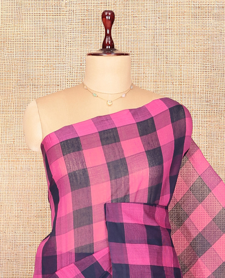 Borderless Pink-Blue Mangalagiri Cotton Saree