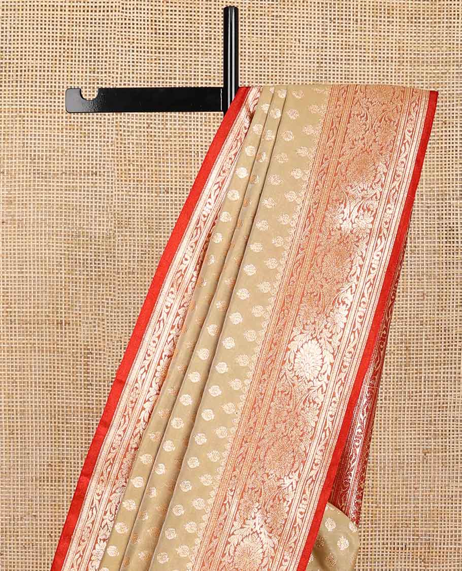 Mint green leaf buttas semi banaras nylon saree with self intricate zari design border & floral jaal design pallu