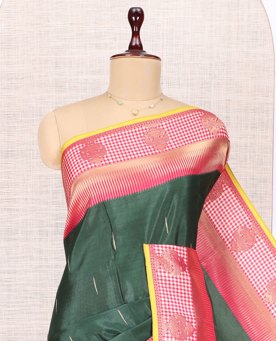 Bottle Green Raindrop Butta Semi-Mysore Silk Saree