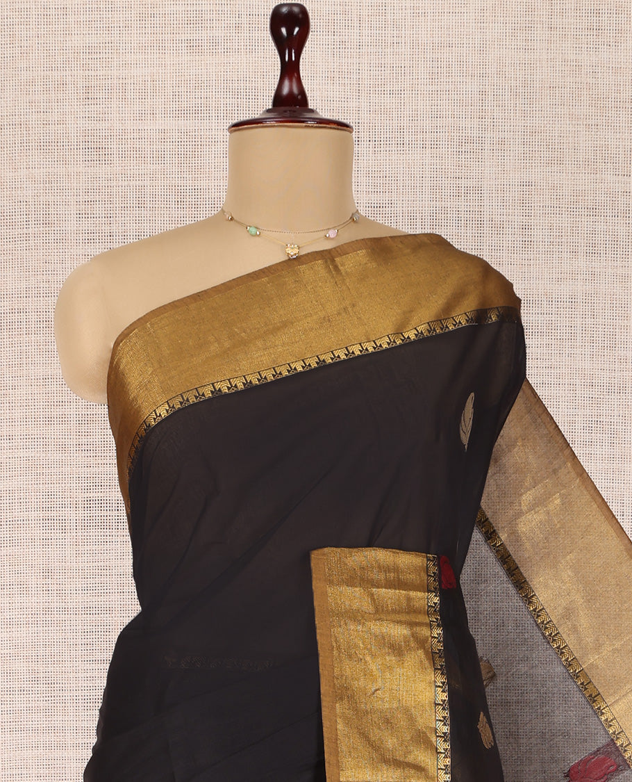 Black Plain Kanchi Cotton Saree