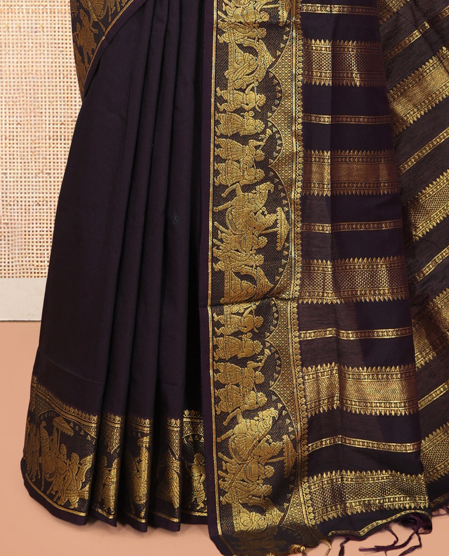 Brown Plain Kalyani Cotton Saree