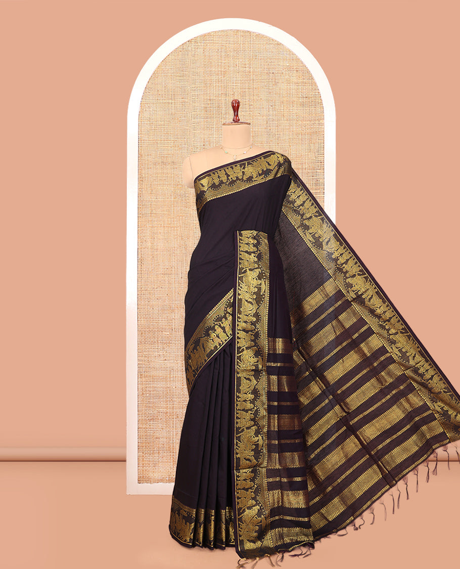 Brown Plain Kalyani Cotton Saree