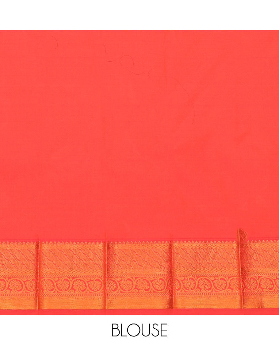 Orange Budget Silk Saree, Adorned with Zari Buttas and Checks All Over Its Body, Highlighted by a Traditional Zari Design Border, Ogee-Patterned Pallu, and Paired with a Matching Blouse