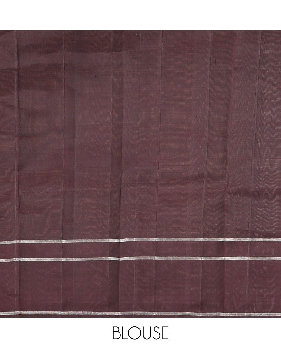 Red Kanchipuram Silk Saree, Elevated with Checks, Complemented By Contrast Zari Border of Mayil Design, Intricate Pallu, and a Contrast Blouse