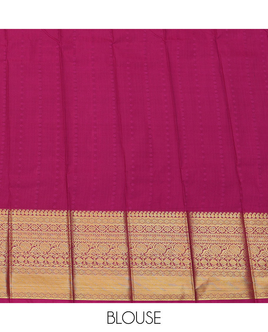 Parrot Green Budget Silk Saree, Detailed with Buttas and Stripes All Over Its Body, Complemented by a Contrast Traditional Zari Design Border, Intricately Designed Pallu, and Paired with a Contrast Blouse