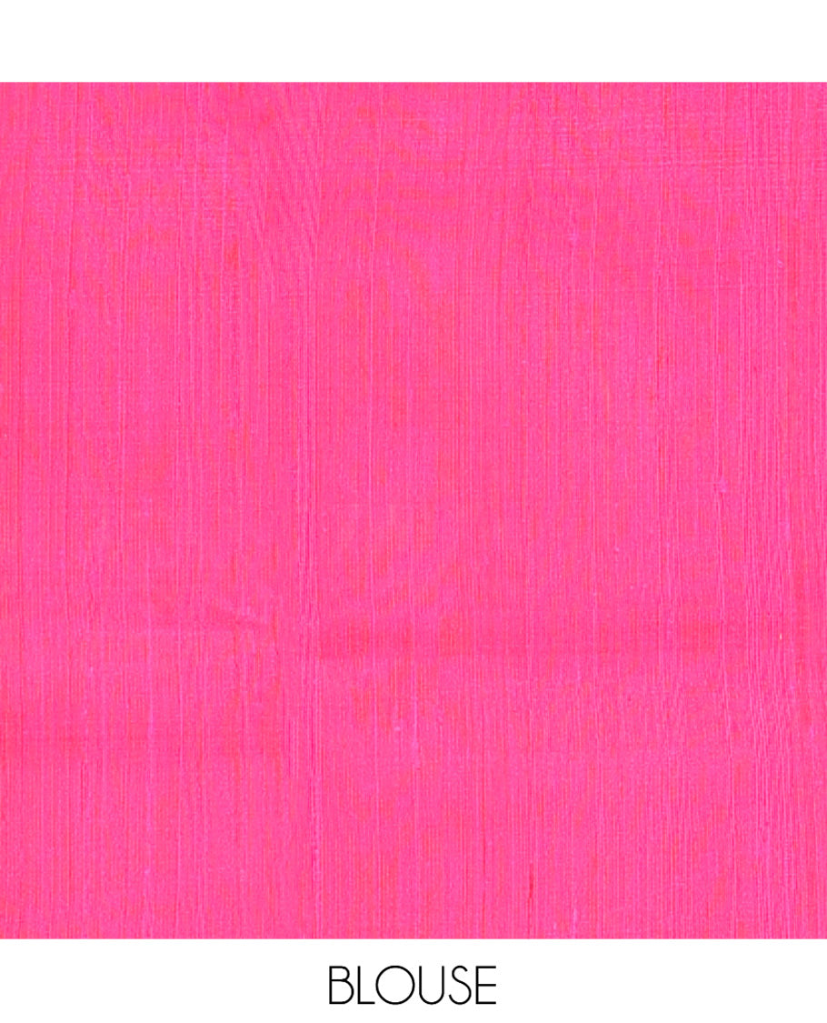 Rani Pink Dupion Silk Saree, Steeped in the Richness of Zari Stripes and Buttas, a Zari Piping Border, Temple Design Palllu