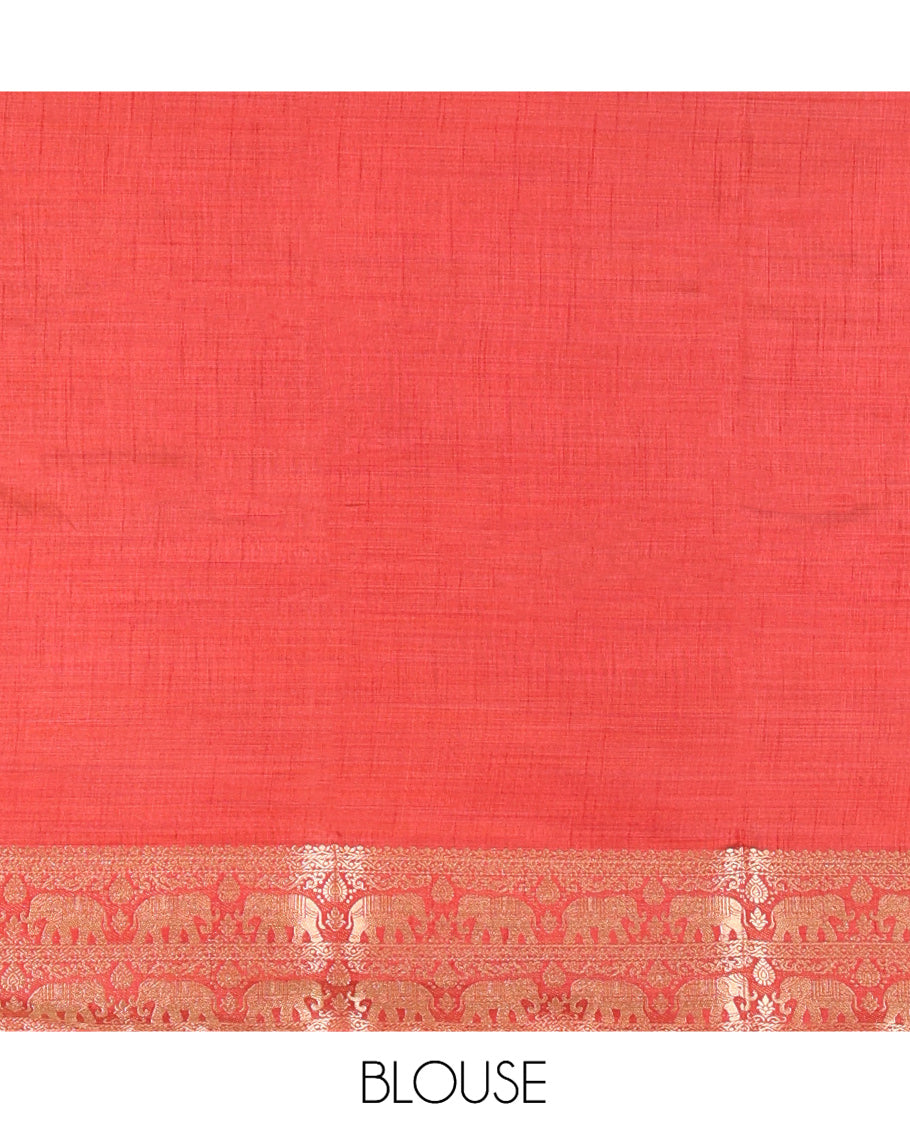 Cream-Maroon Plain Art Tussar Saree
