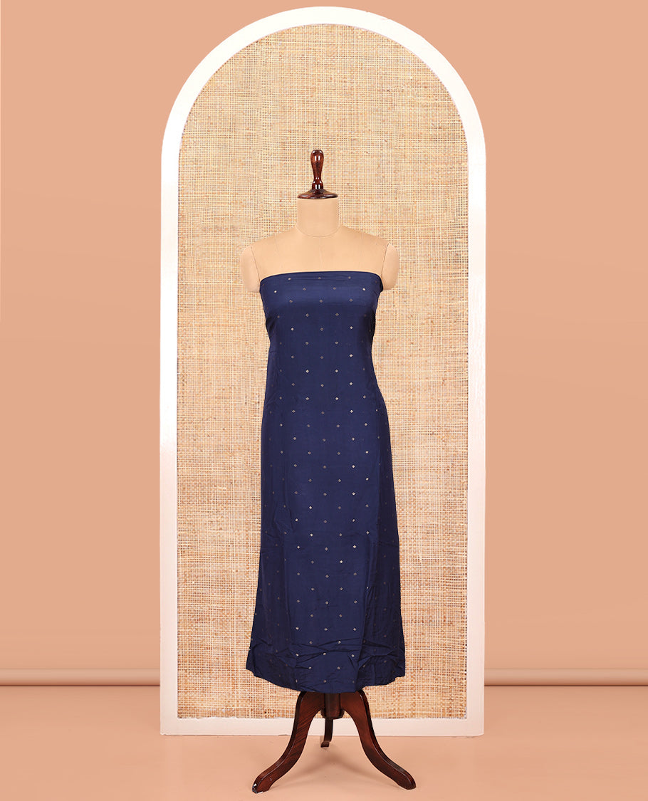 Blue Mul Chanderi Material Chudidar Set, Subtly Sparkled with Buttas Top, a Matching Bottom, and a Circle Motif Woven Dupatta