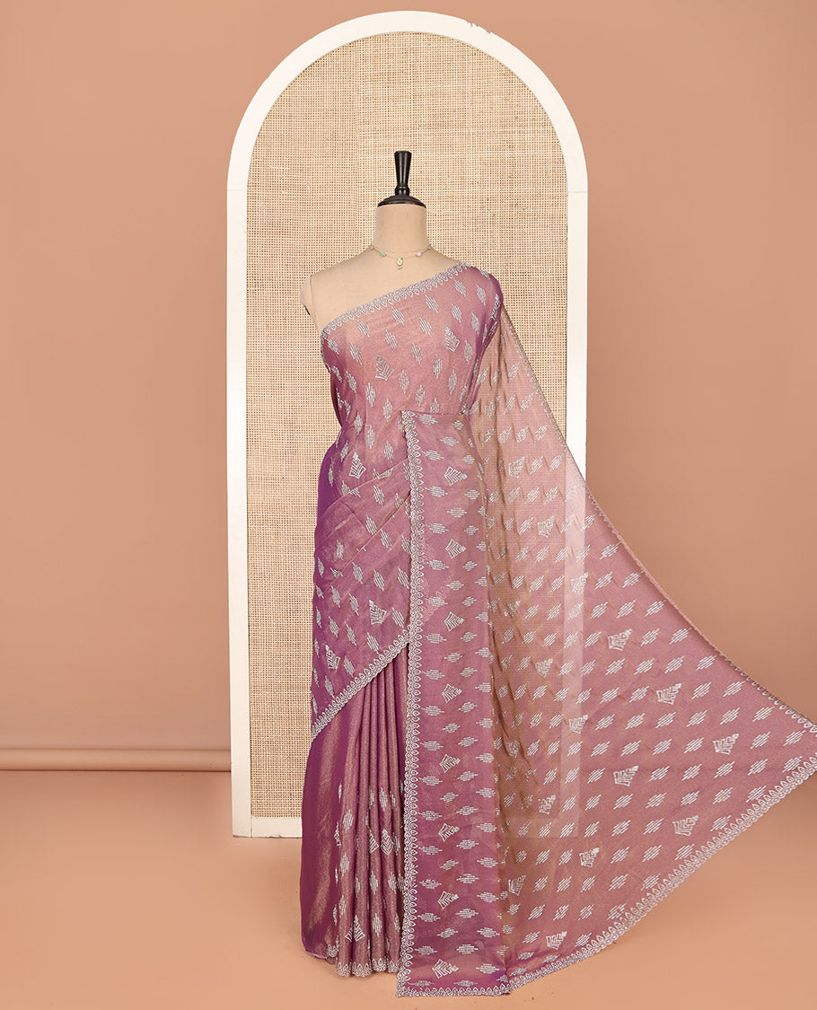 Pink Designer Saree, Beautified with Stone Work, Scallop Stonework Border, a Self-Pallu, and a Matching Blouse