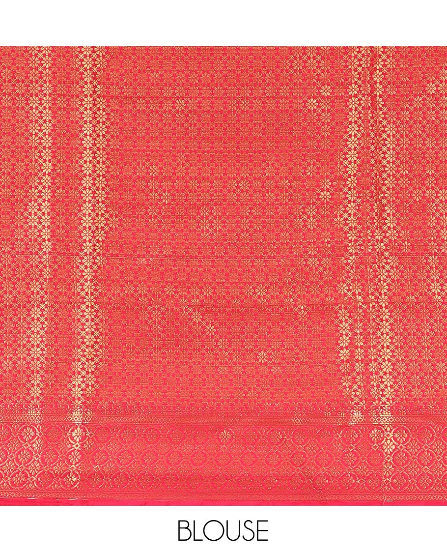 Red Chettinad Mysore Silk Saree Features Iruthalai Pakshi Buttas Enclosed Checks, a Traditional Border, Matching Blouse