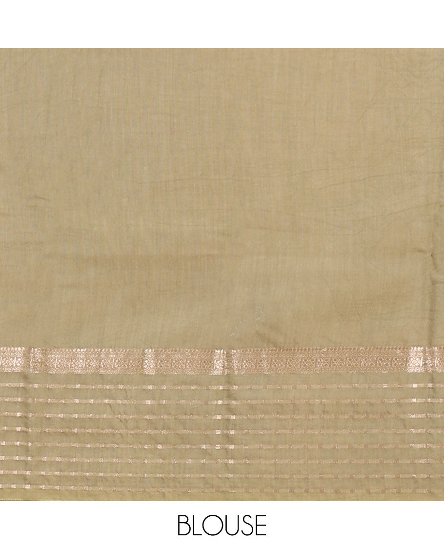 Red Plain Assam Silk Saree, Complemented by a Contrast Zari Border of Stripes, Pallu Gleamed Up with Zari Stripes, and Paired with a Contrast Blouse