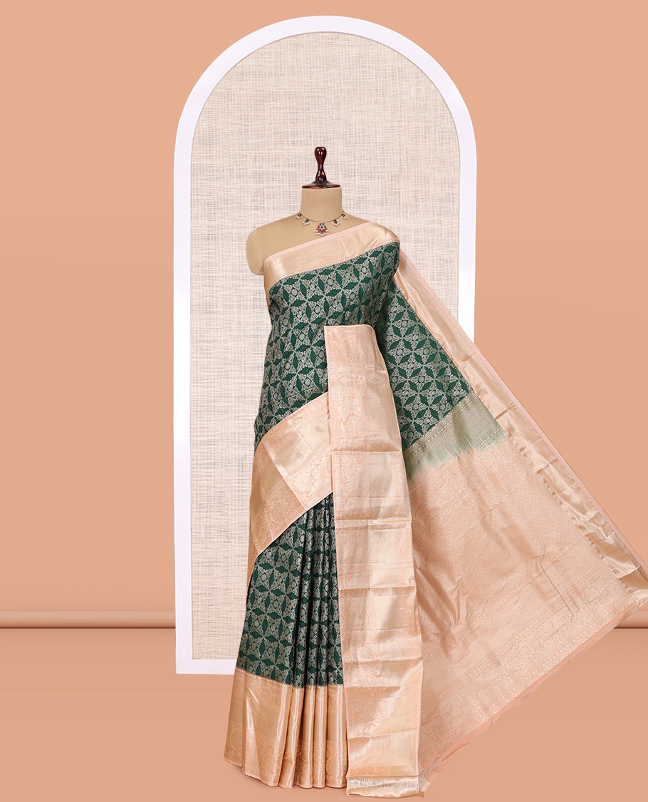 Green-Peach Jacquard Design Budget Silk Saree