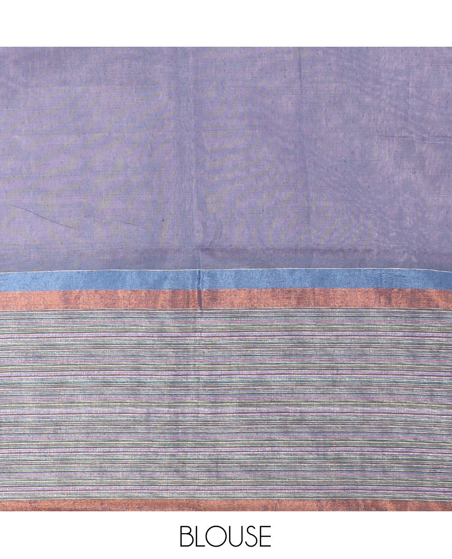 Pink Plain Khadi Cotton Saree, Contrast Satin Striped Border, Striped Pallu, and a Contrast Blouse