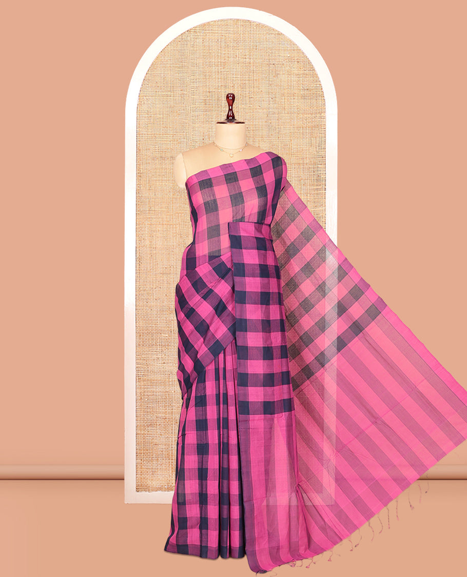 Borderless Pink-Blue Mangalagiri Cotton Saree