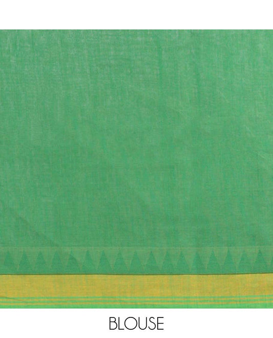 Yellow floral printed chirala cotton saree with contrast temple deign border & striped pallu