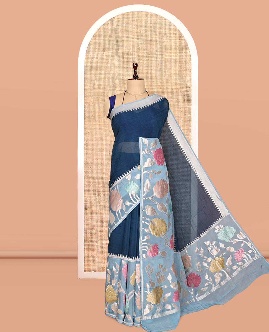 Peacock Blue Plain Viscose Georgette Saree