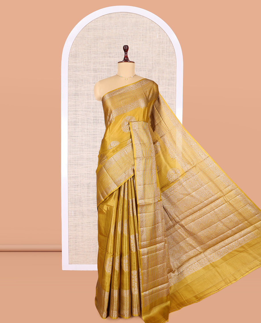 Yellow Tussar Silk Saree