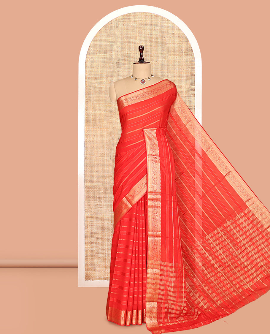 Orange Semi Mysore Silk Saree