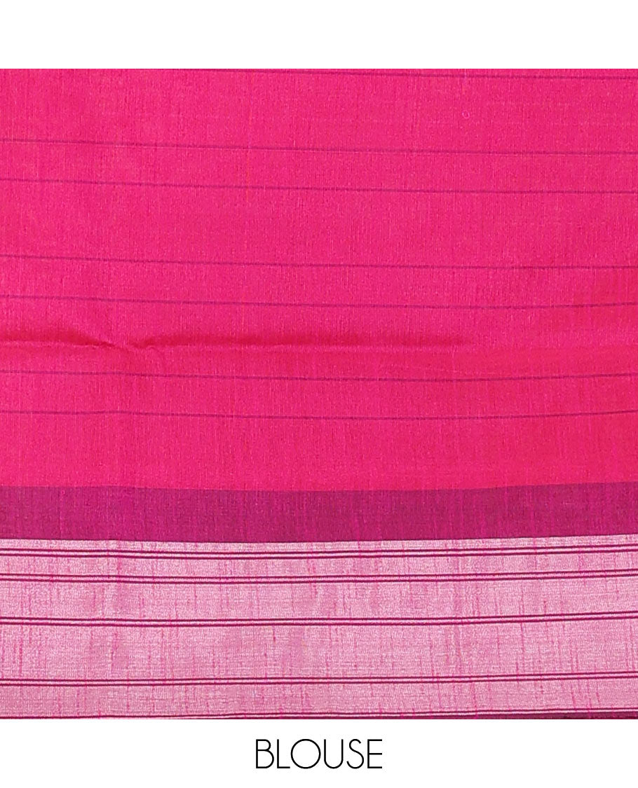 Pink buttas and checked dupion saree, contrast temple border, and pallu of temple designs
