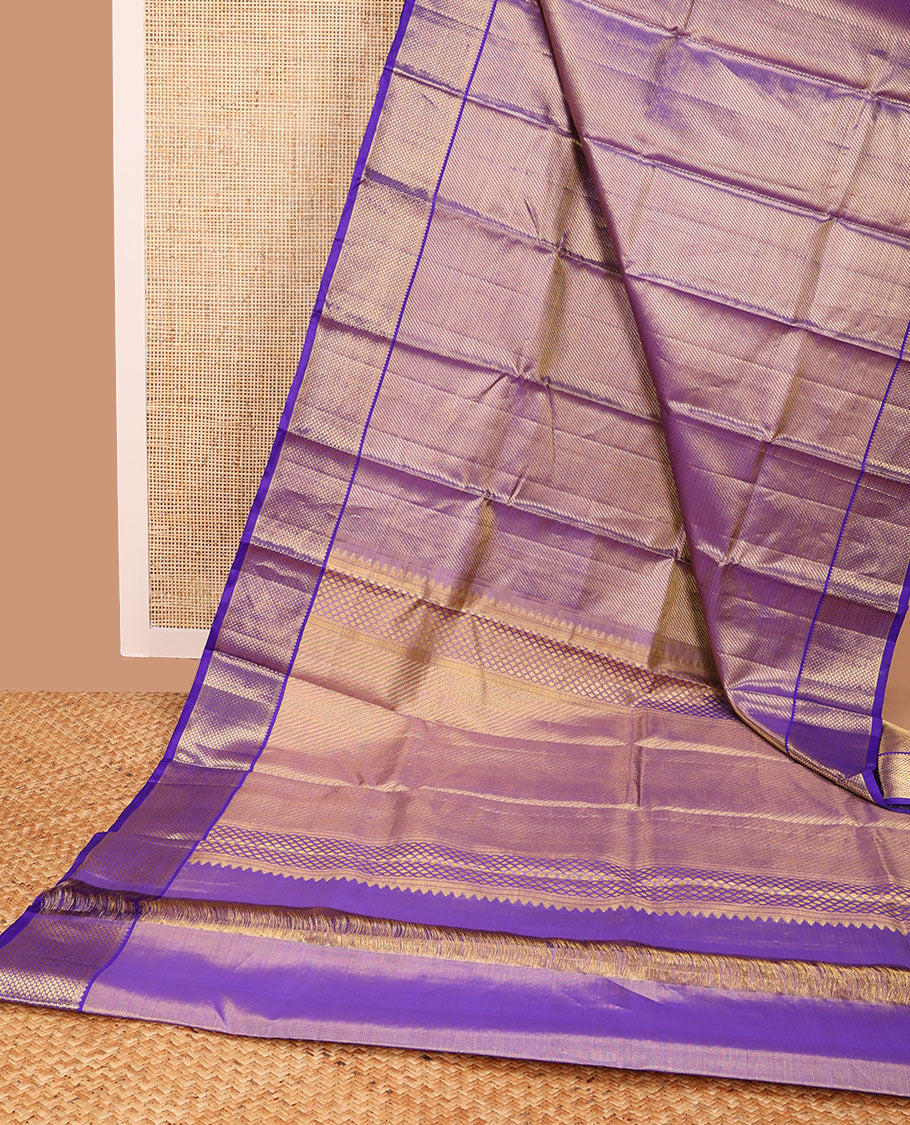 Blue zari jacquard kancheepuram silk saree, zari border of traditional designs & pallu of jaal & diagonal stripes